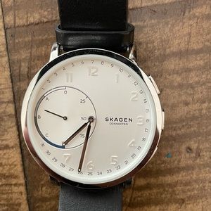 Skagen Connected Hagen Mens Hybrid Watch Smartwatch White Dial Black Leather